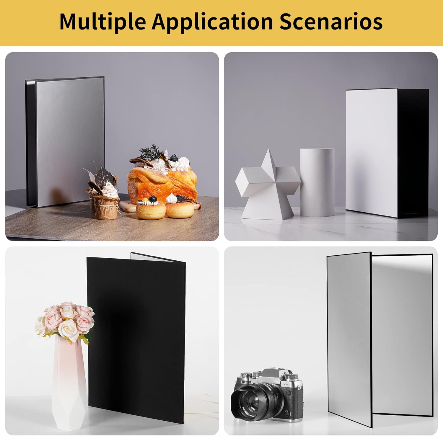 3in1 Light Reflector Photography Cardboard 12x8 inch Black White and Silver