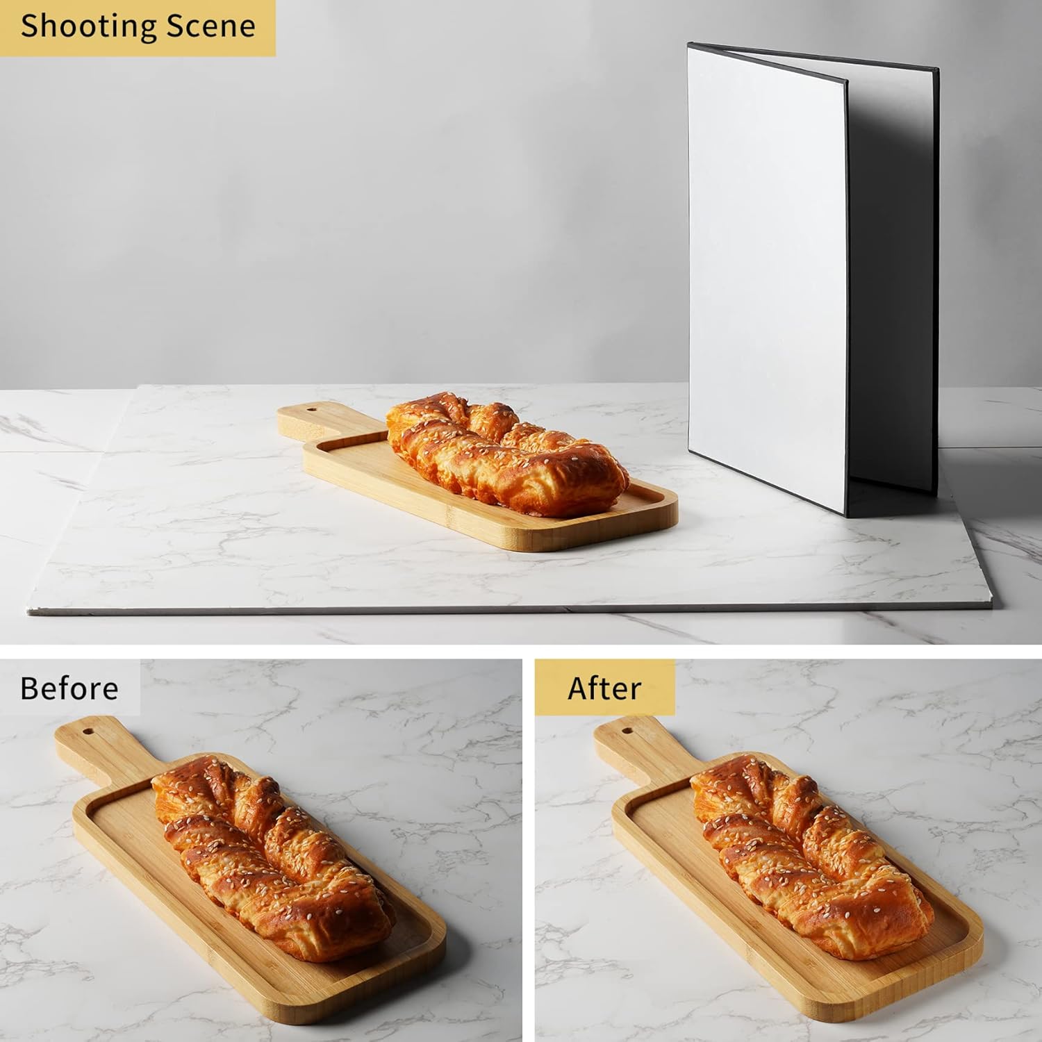 3in1 Light Reflector Photography Cardboard 12x8 inch Black White and Silver