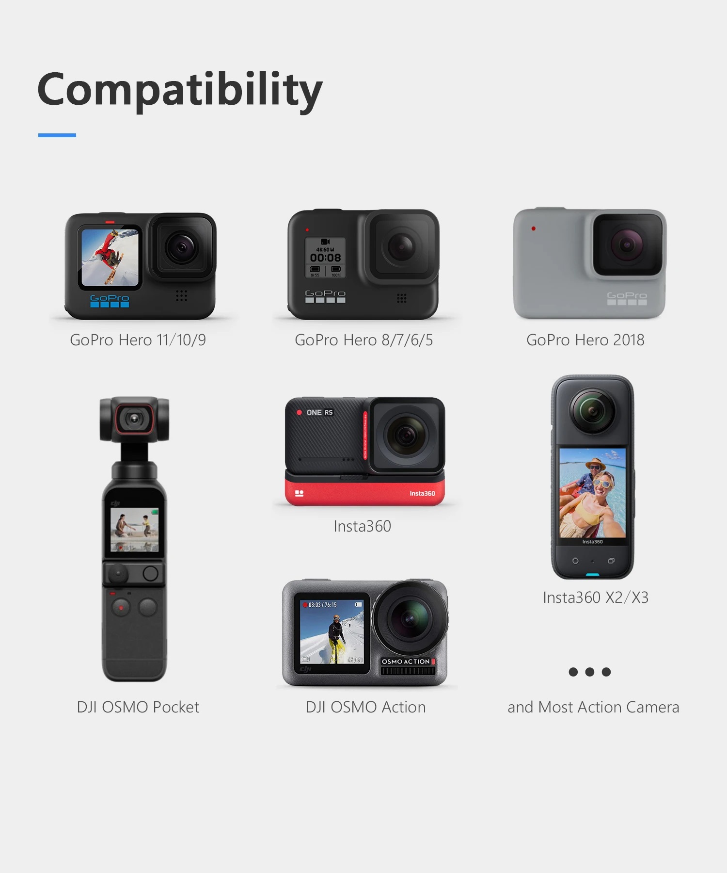 GoPro Insta360 Car Suction Cup Holder with Double Ball Head Adapte and Aluminum Selfie Stick Tripod Car Accessorie