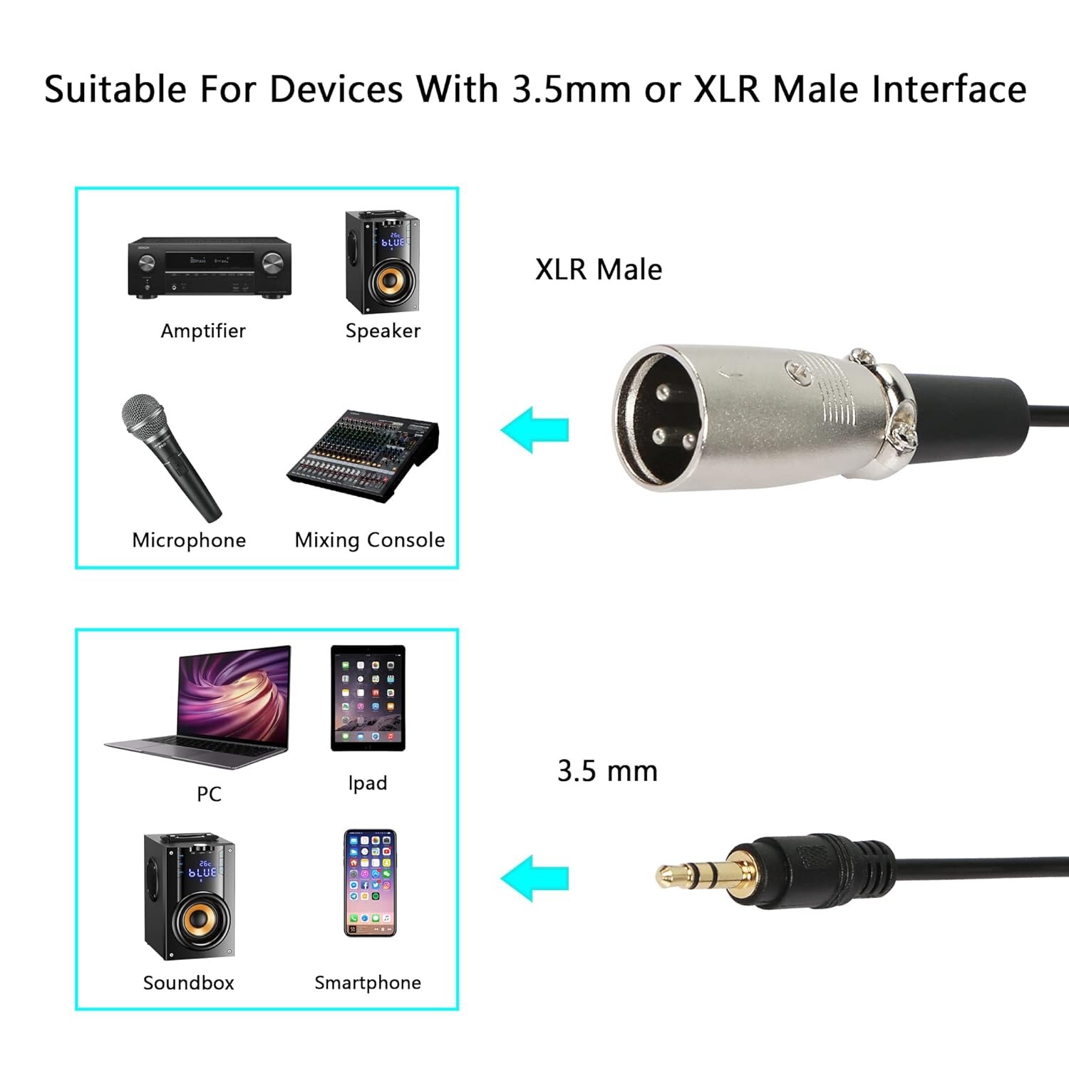 Aux 3.5mm (1/8 Inch) Male to XLR 3-Pin Male Stereo Audio Cable 3M Aux 3.5mm (1/8 Inch) Male to XLR 3-Pin Male Stereo Audio Cable 3M