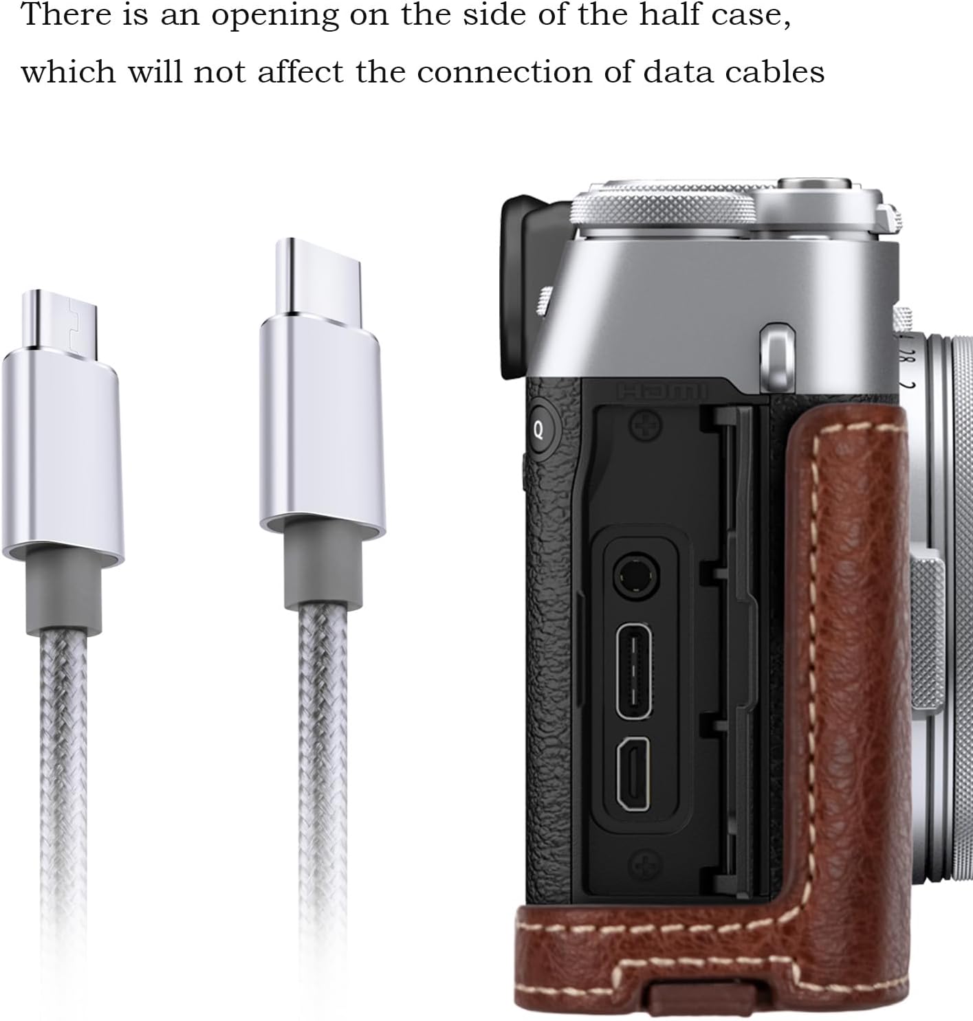 Leather Camera Half Case Compatible with Fujifilm X100VI Digital Camera Brown with Strap