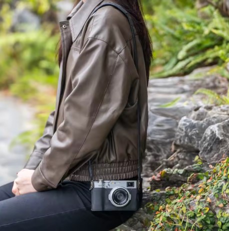 Leather Camera Half Case Compatible with Fujifilm X100VI Digital Camera Black with Strap