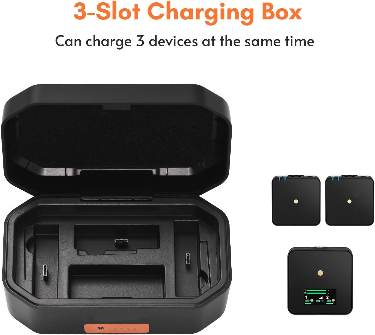 Wireless Microphone Charging Case 3-Slot 4200mAh USB-C PD Battery Quick Charge Charger for RODE Wireless GO I/GO II