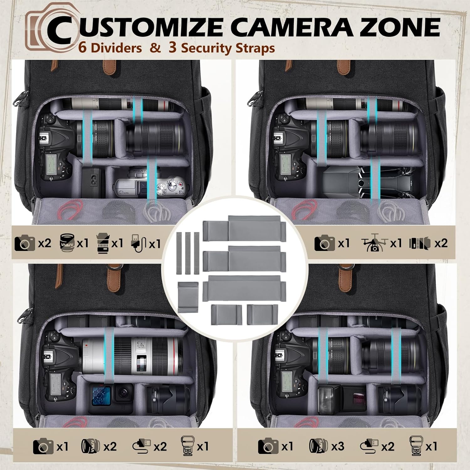 Camera Bag DSLR/SLR/Mirrorless Camera Backpack for Photographers Photography Case Backpacks With 15.6" Laptop Compartment