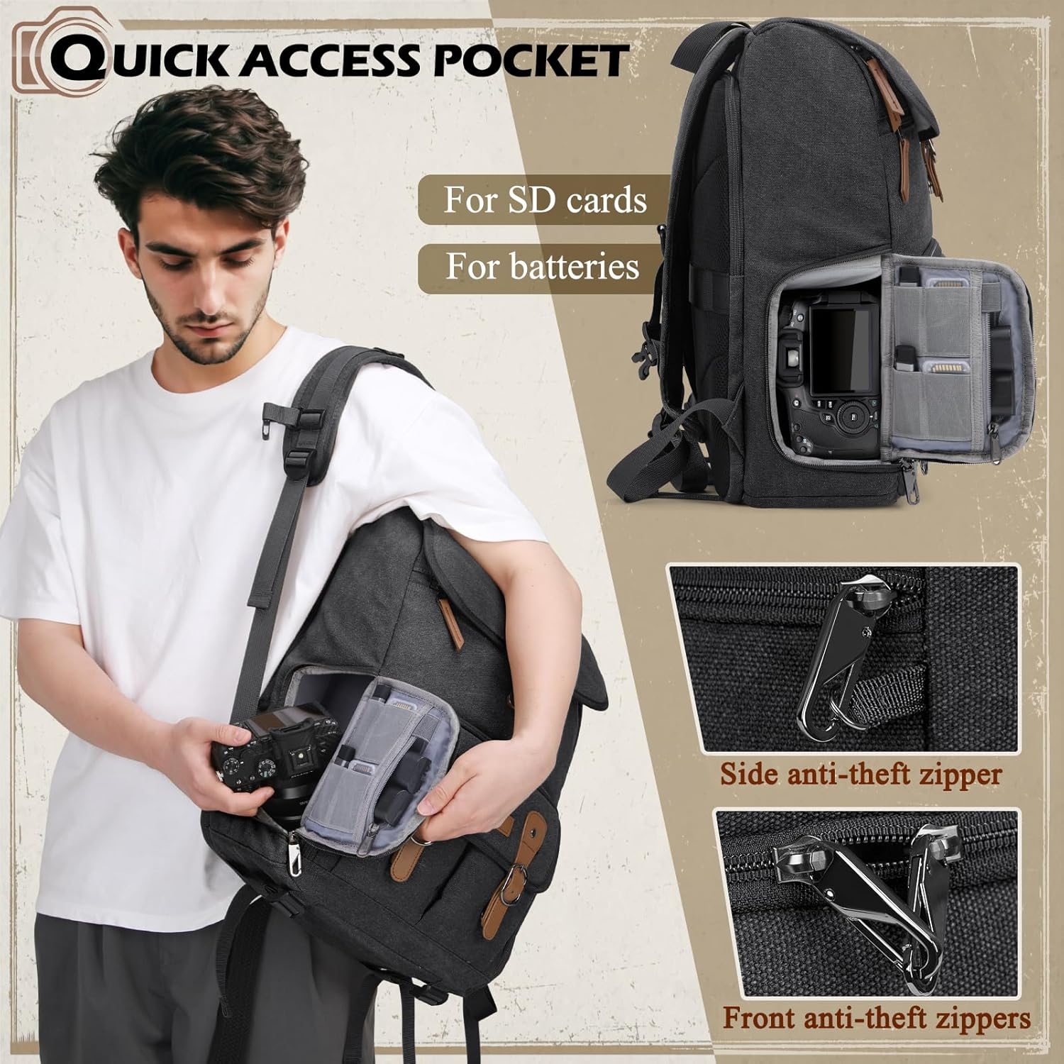 Camera Bag DSLR/SLR/Mirrorless Camera Backpack for Photographers Photography Case Backpacks With 15.6" Laptop Compartment