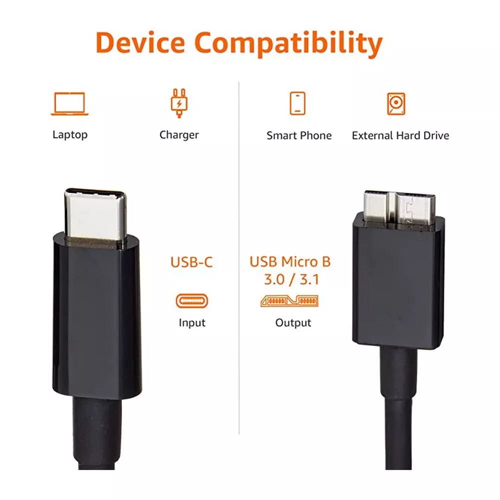 Type-C to Micro B External Hard Drive Cable 1M