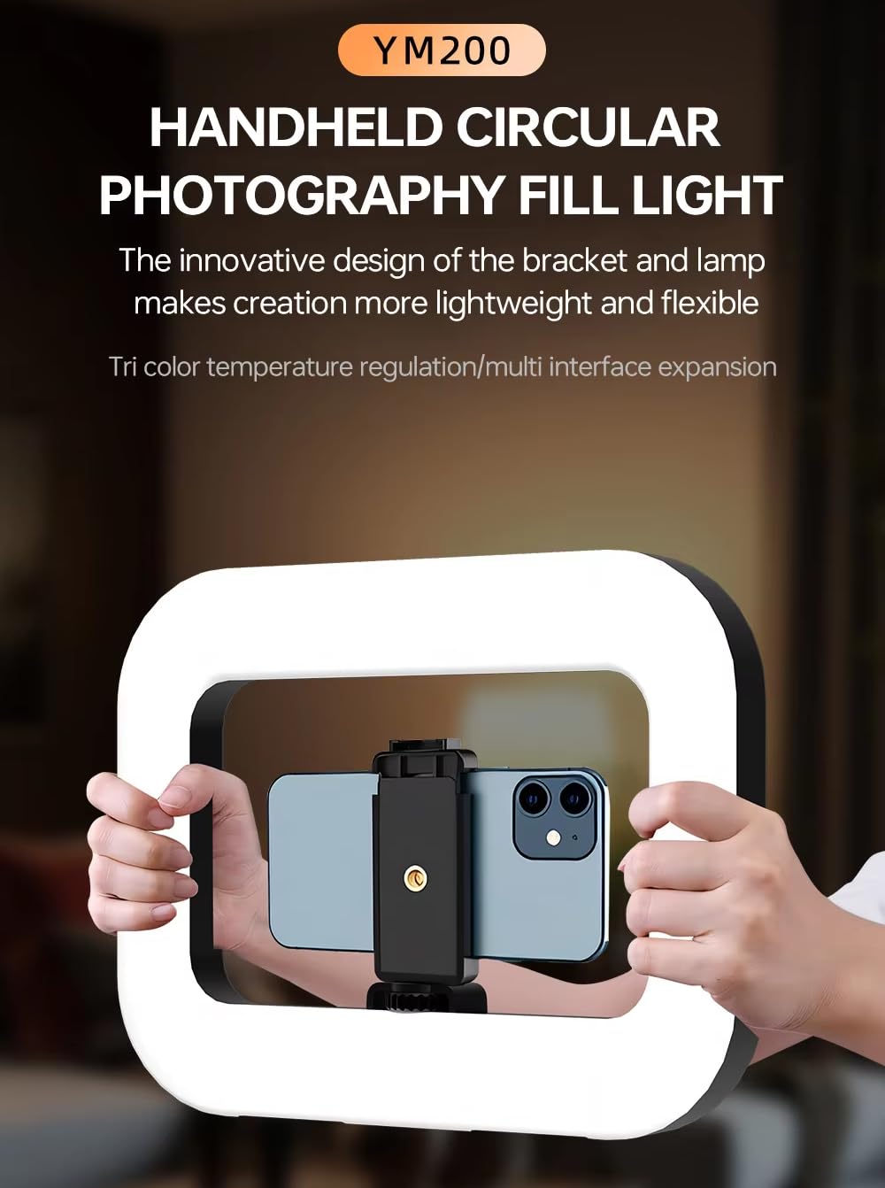 YM-200 Rechargeable 20W Selfie Portable Ring Light Phone Adjustable Fill Ring Light