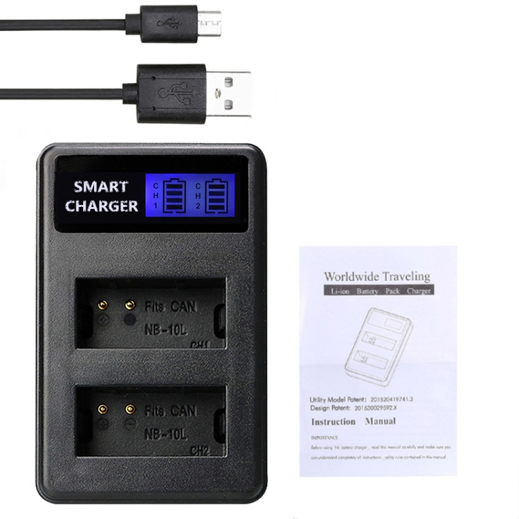 NB-10L Battery Charger LCD Smart USB Dual Channel Charger