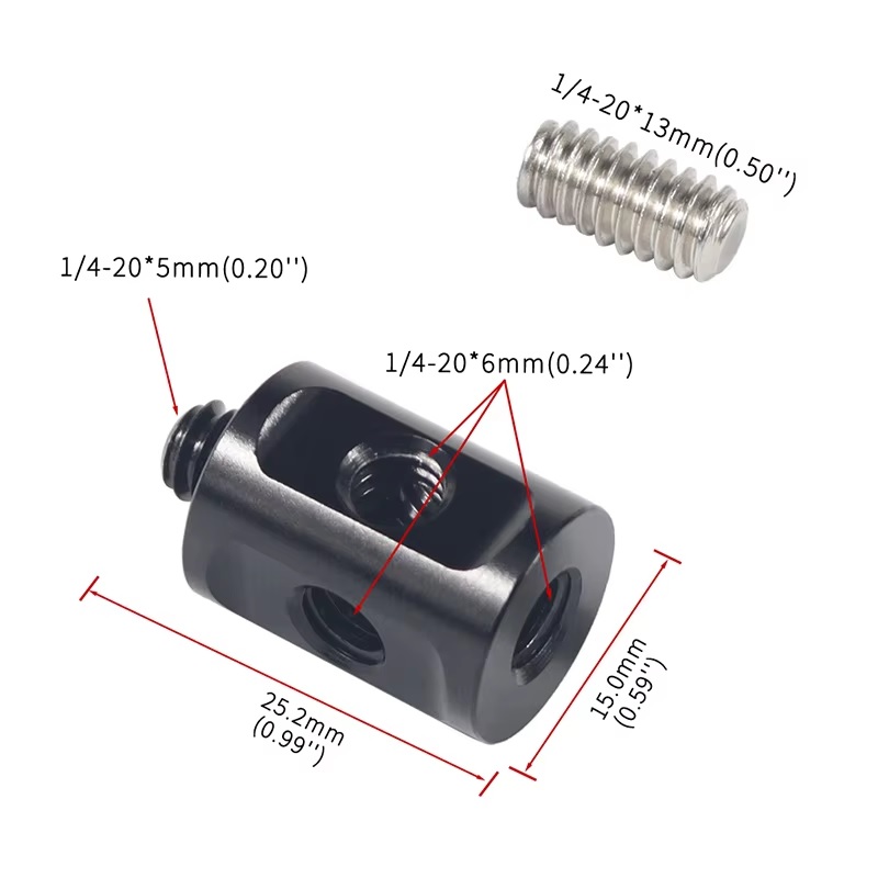Dual 1/4 Screw Tube Rod Connecting Adapter Mount 1/4 Thread DLSR Shoulder Rig