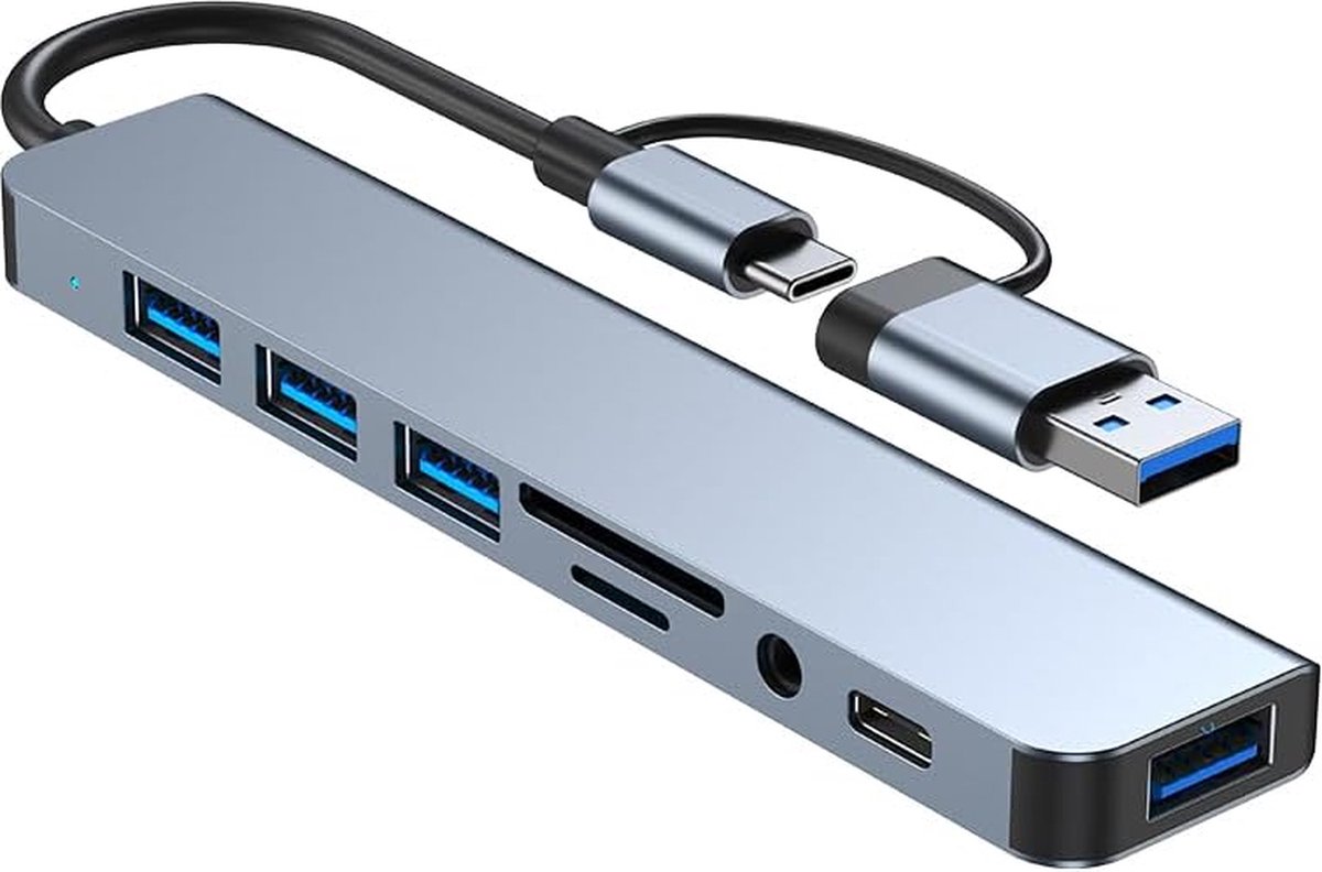 Type-C/USB 8-in-1 Hub USB 2.0*3 USB 3.0 USB-C SD Micro SD Audio