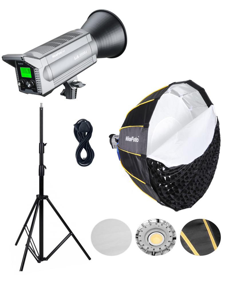 NiceFoto LA-2000A 200W Bi-Color COB LED Video Light With 90cm Softbox/Stand