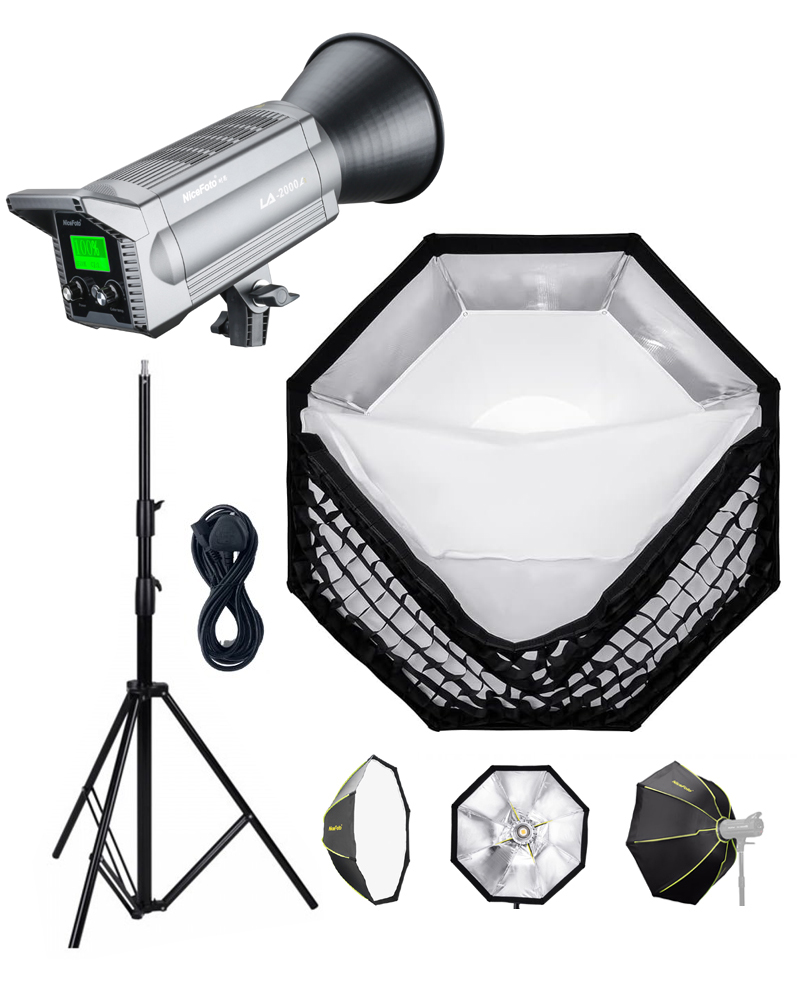 NiceFoto LA-2000A 200W Bi-Color COB LED Video Light With ES-100 100cm Softbox/Stand