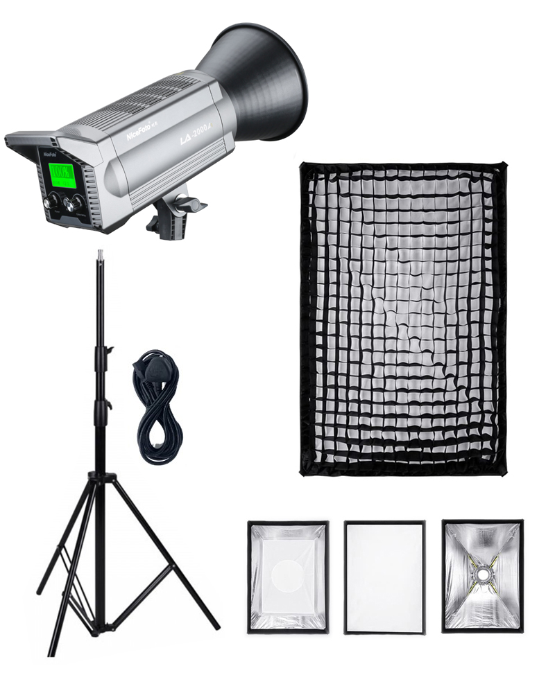 NiceFoto LA-2000A 200W Bi-Color COB LED Video Light With ES-690 60x90cm Softbox/Stand