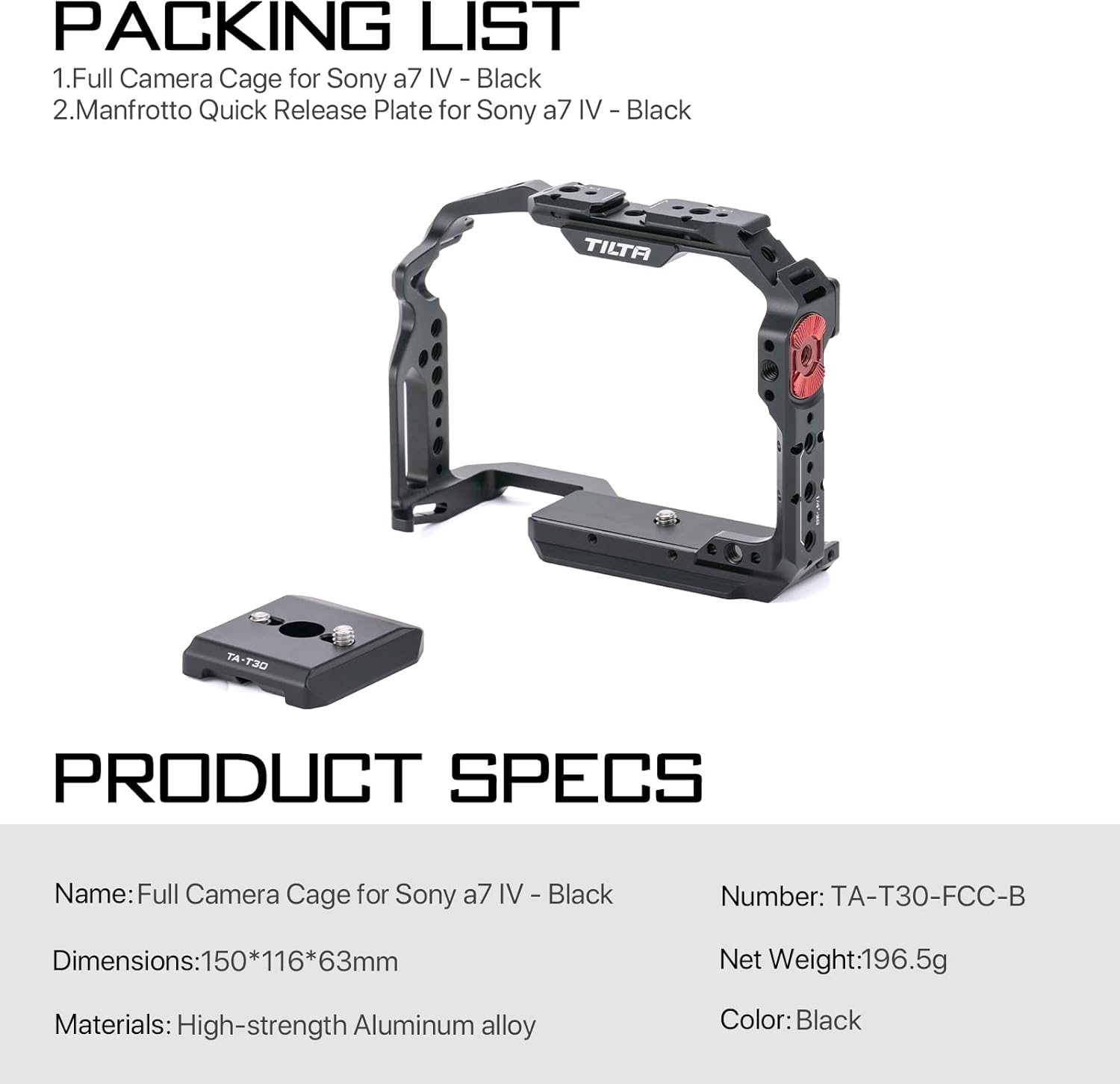 Tilta Full Camera Cage for Sony a7 IV Black (TA-T30-FCC-B)