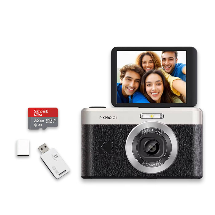 Kodak Pixpro C1 13MP Digital Camera Black with 32GB Memory Card & Card Reader