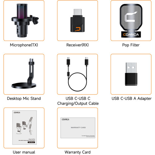 COMICA Audio EJoy Uni Pro D RGB Cardioid Condenser Wireless/USB-C Microphone with Desktop Stand