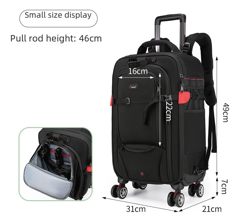 Camera Trolley Backpack with Wheels Professional DSLR Travel Bag (45L)
