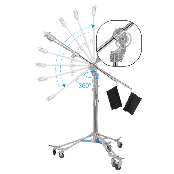 NiceFoto LS-M6 Stainless Steel Heavy Duty Adjustable Light Stand With Wheels and Arms