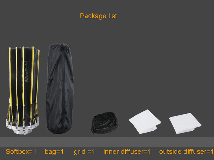 NiceFoto LED-Φ60g Quick Set-up Parabolic Softbox With Grid 60cm