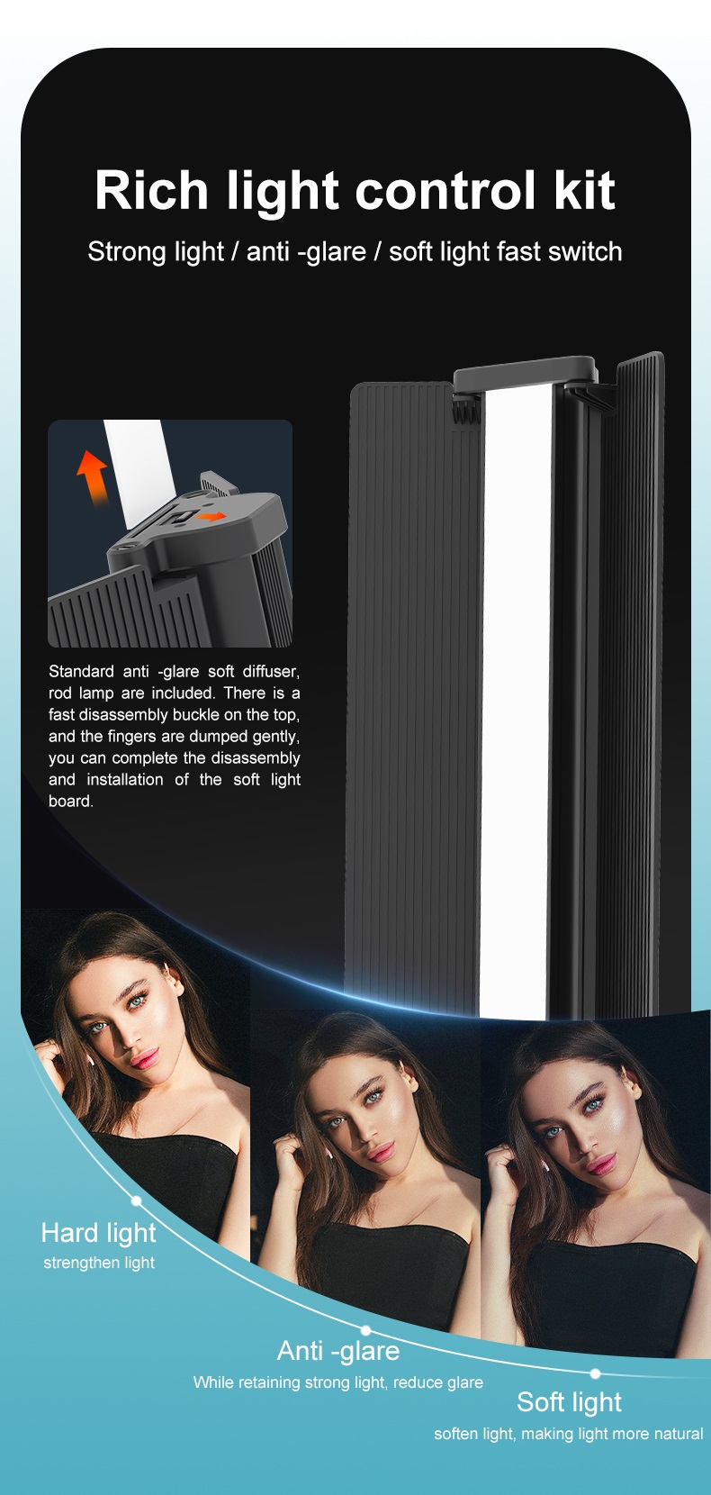 NiceFoto TC-C2 Bi-Color RGB 24W Handheld LED Light Wand with Barndoor