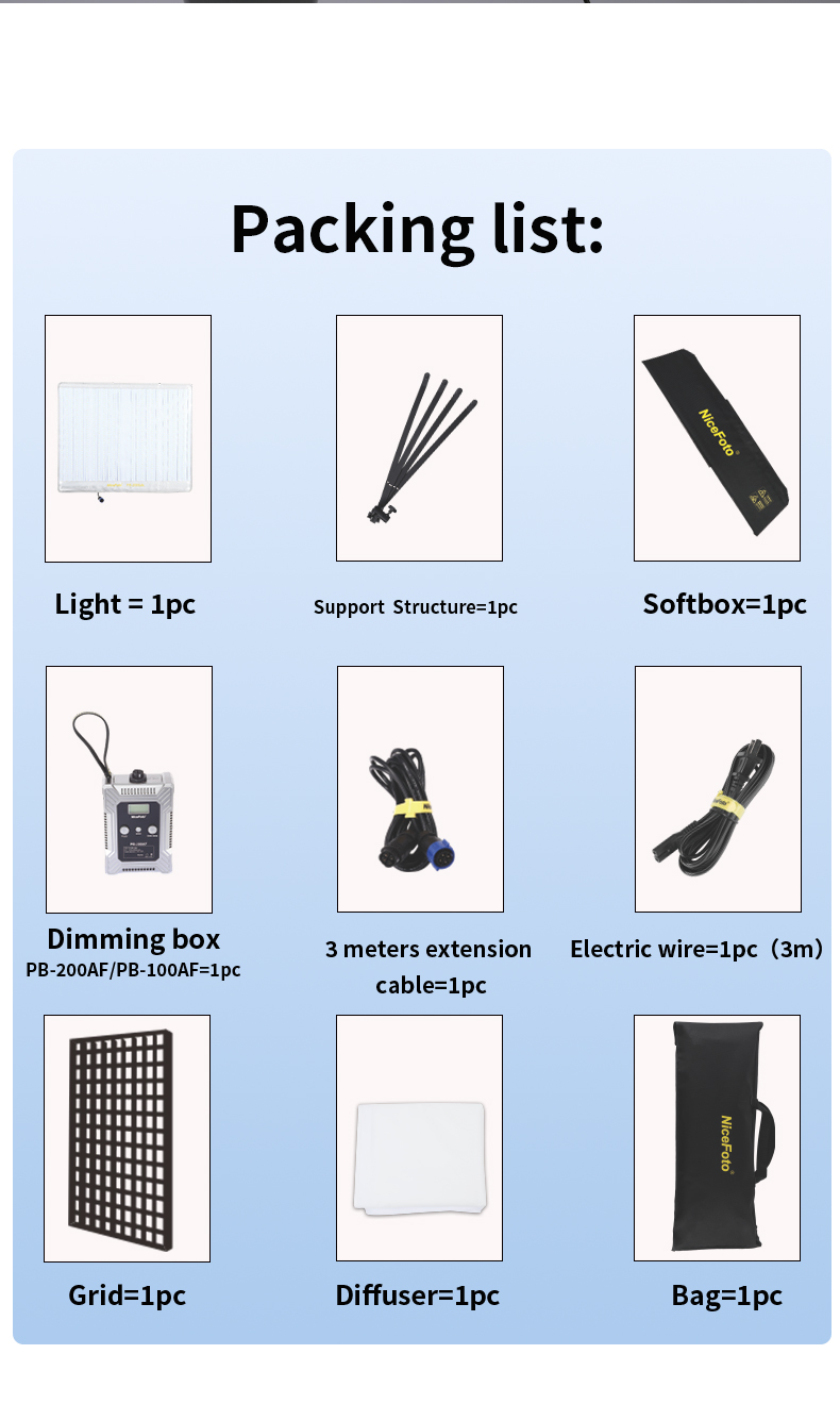 NiceFoto FB-2000A 200W Bi-Color Folding Fabric LED Light