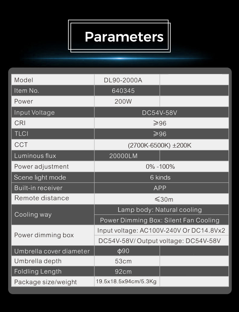 NiceFoto DL90-2000A 200W Bi-Color Umbrella Light(With Grid)