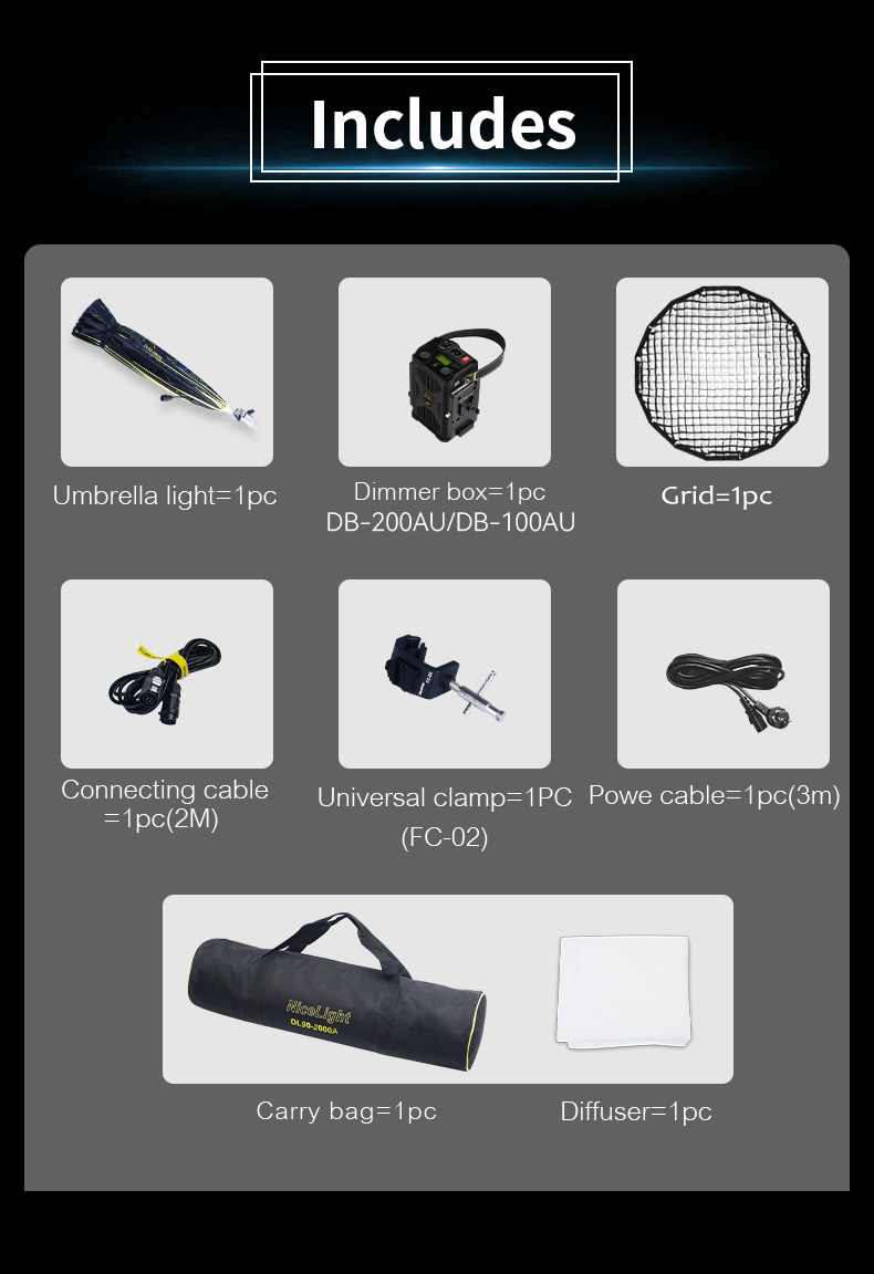 NiceFoto DL90-2000A 200W Bi-Color Umbrella Light(With Grid)
