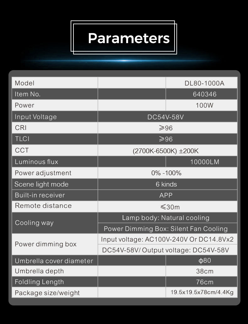 NiceFoto DL80-1000A 100W Bi-Color Umbrella Light(With Grid)