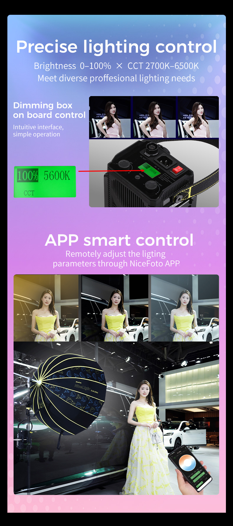 NiceFoto DL80-1000A 100W Bi-Color Umbrella Light(With Grid)