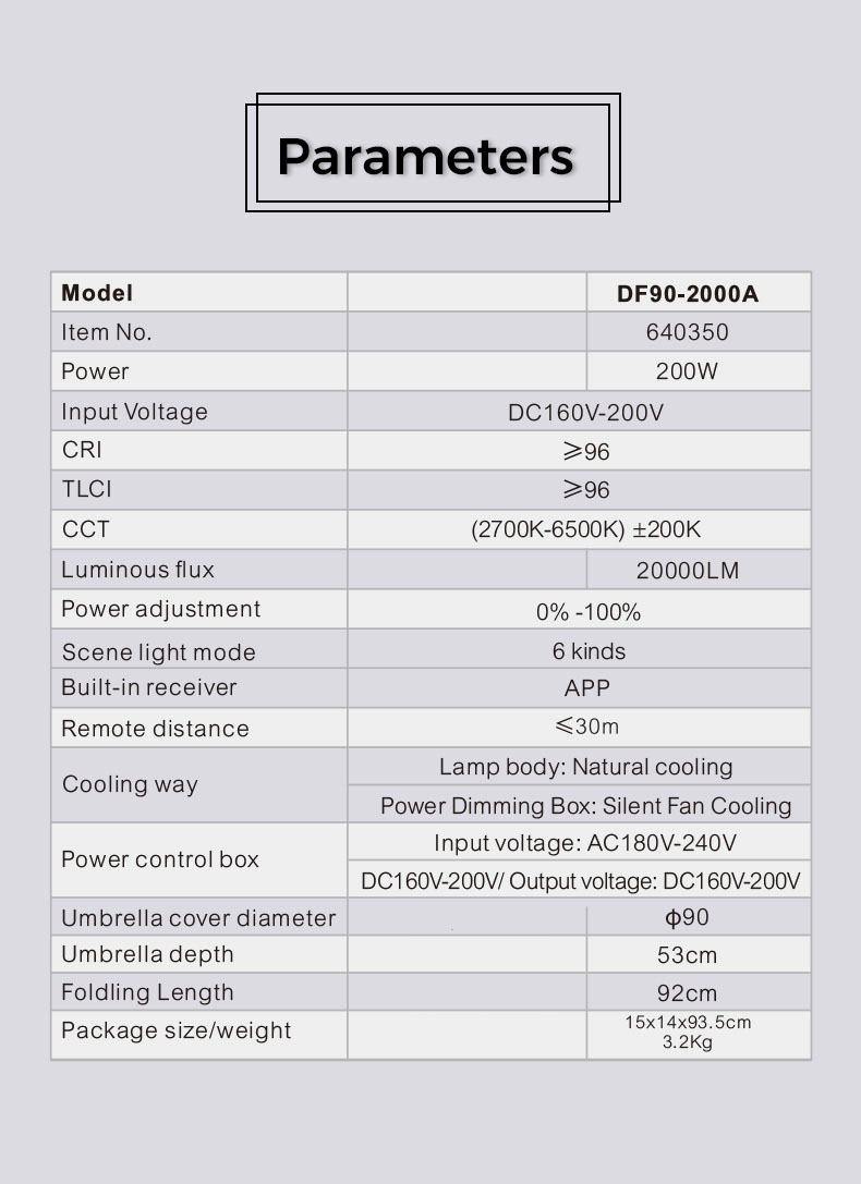 NiceFoto DF90-2000A 200W Bi-Color Umbrella Light(With Grid)