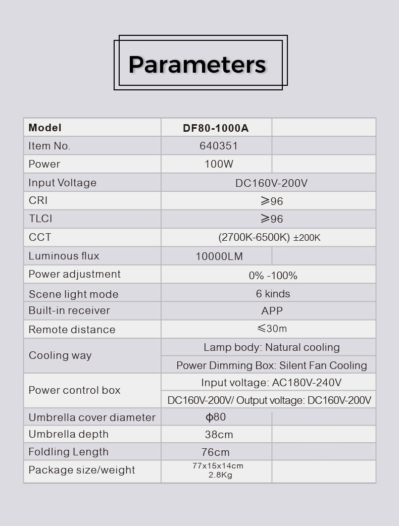 NiceFoto DF80-1000A 100W Bi-Color Umbrella Light(With Grid)