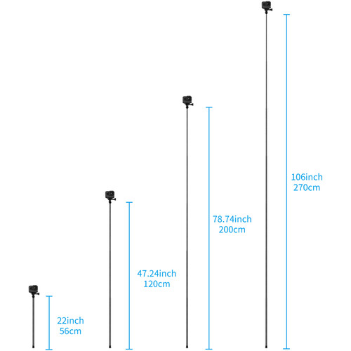 TELESIN Ultra Light No Bending Carbon Fibre Selfie Stick For Action Cameras 2.7M
