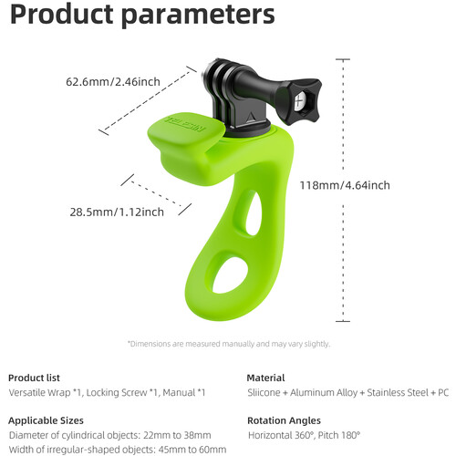 TELESIN Rubber Handlebar Mount for Action Cameras (Green)