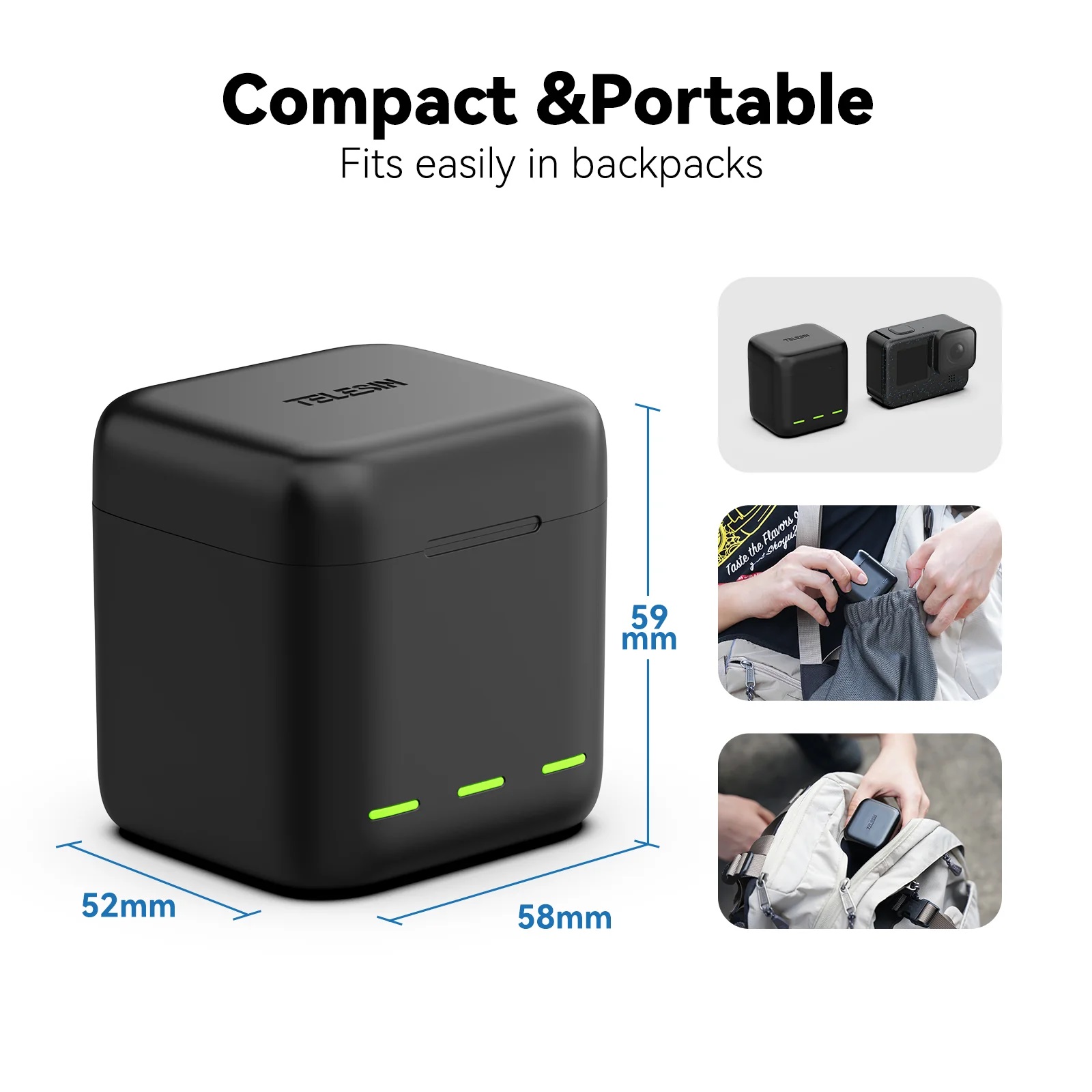 TELESIN Charging Case With 2 Batteries for Hero 12/11/10/9