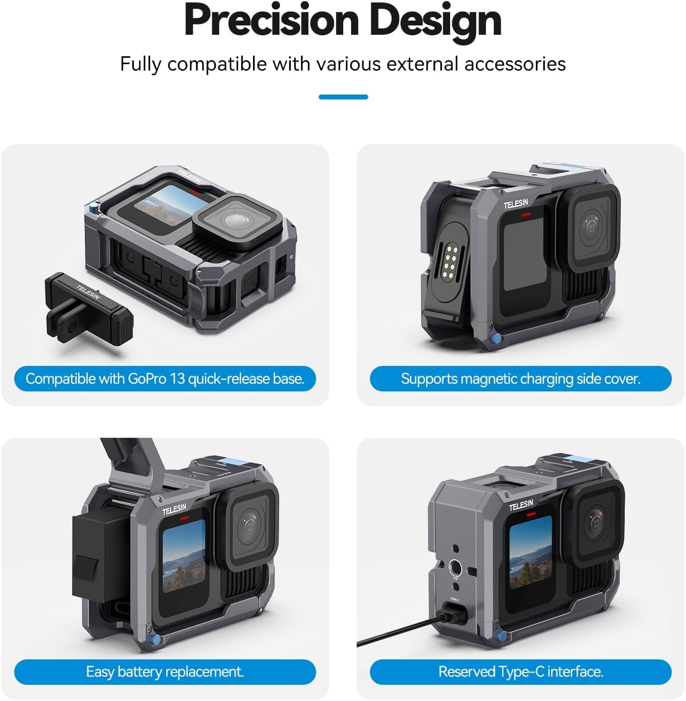 TELESIN Metal Cage Sport Extension New Upgrade for Gopro Hero 13/12/11/10/9