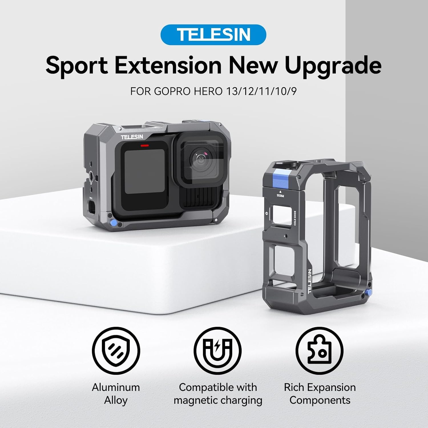TELESIN Metal Cage Sport Extension New Upgrade for Gopro Hero 13/12/11/10/9