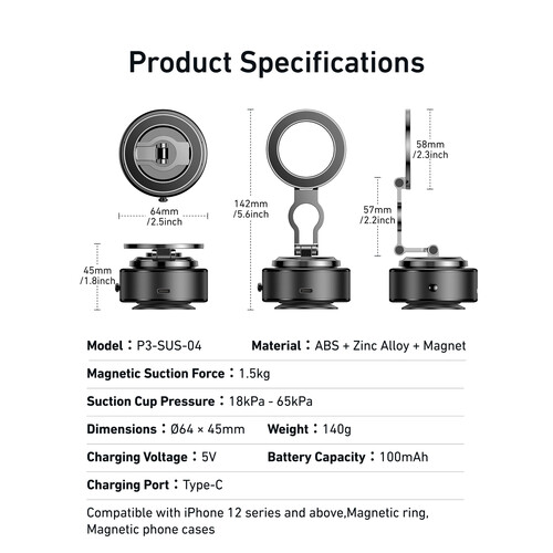 TELESIN Magnetic Electric Suction Cup Bracket