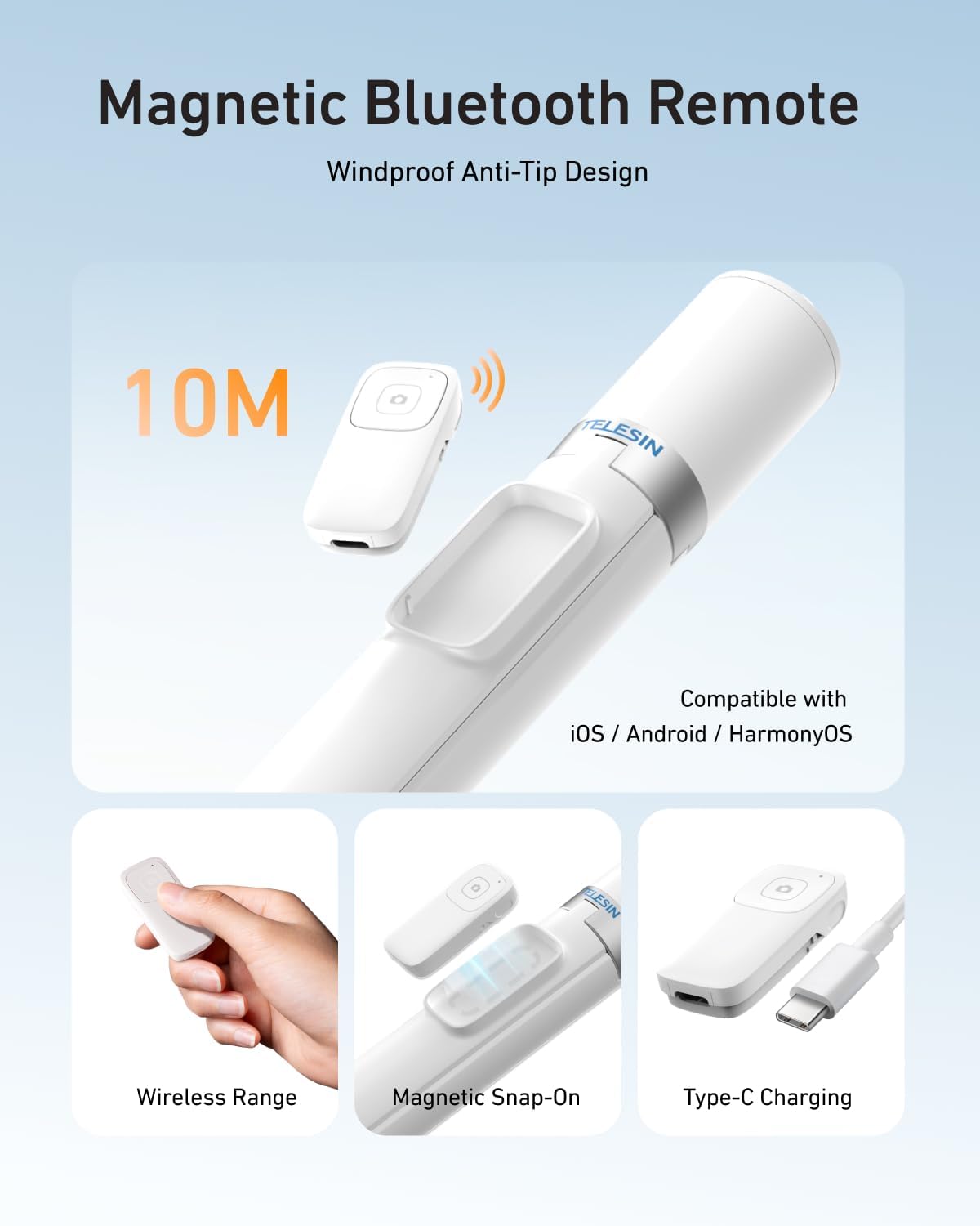 TELESIN 70" Phone Tripod Stand Gravity-Activated Auto-Open Selfie Stick TELESIN 70" Phone Tripod Stand Gravity-Activated Auto-Open Selfie Stick