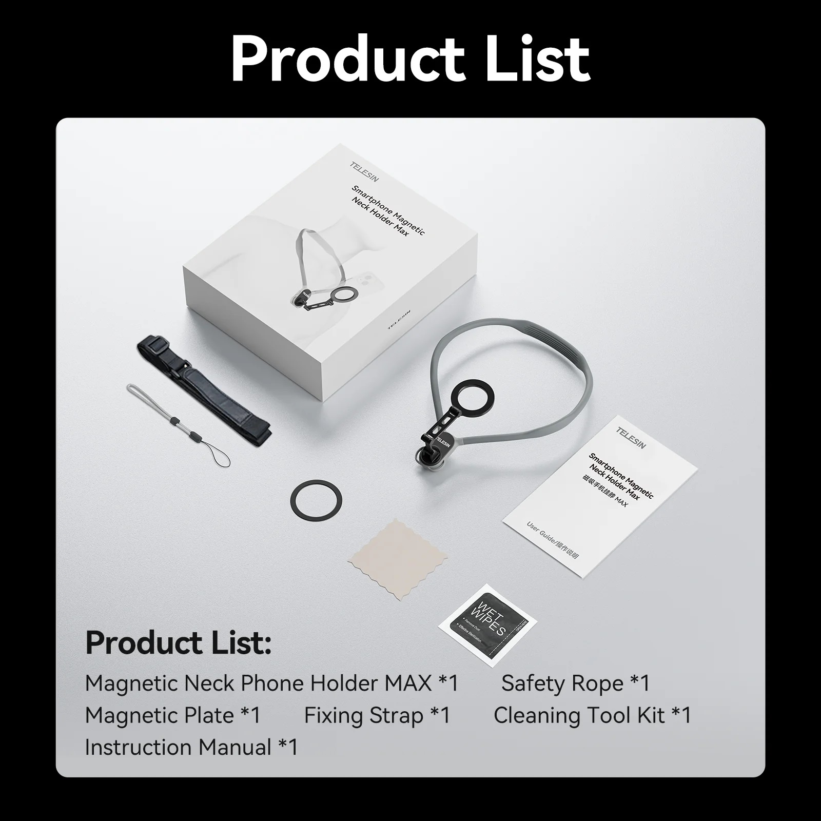 TELESIN Magnetic Smartphone Neck Mount Max (Gray)