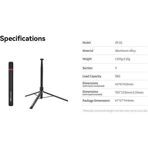 Ulanzi AT-01 1.5m Extendable Selfie Light Stand Tripod