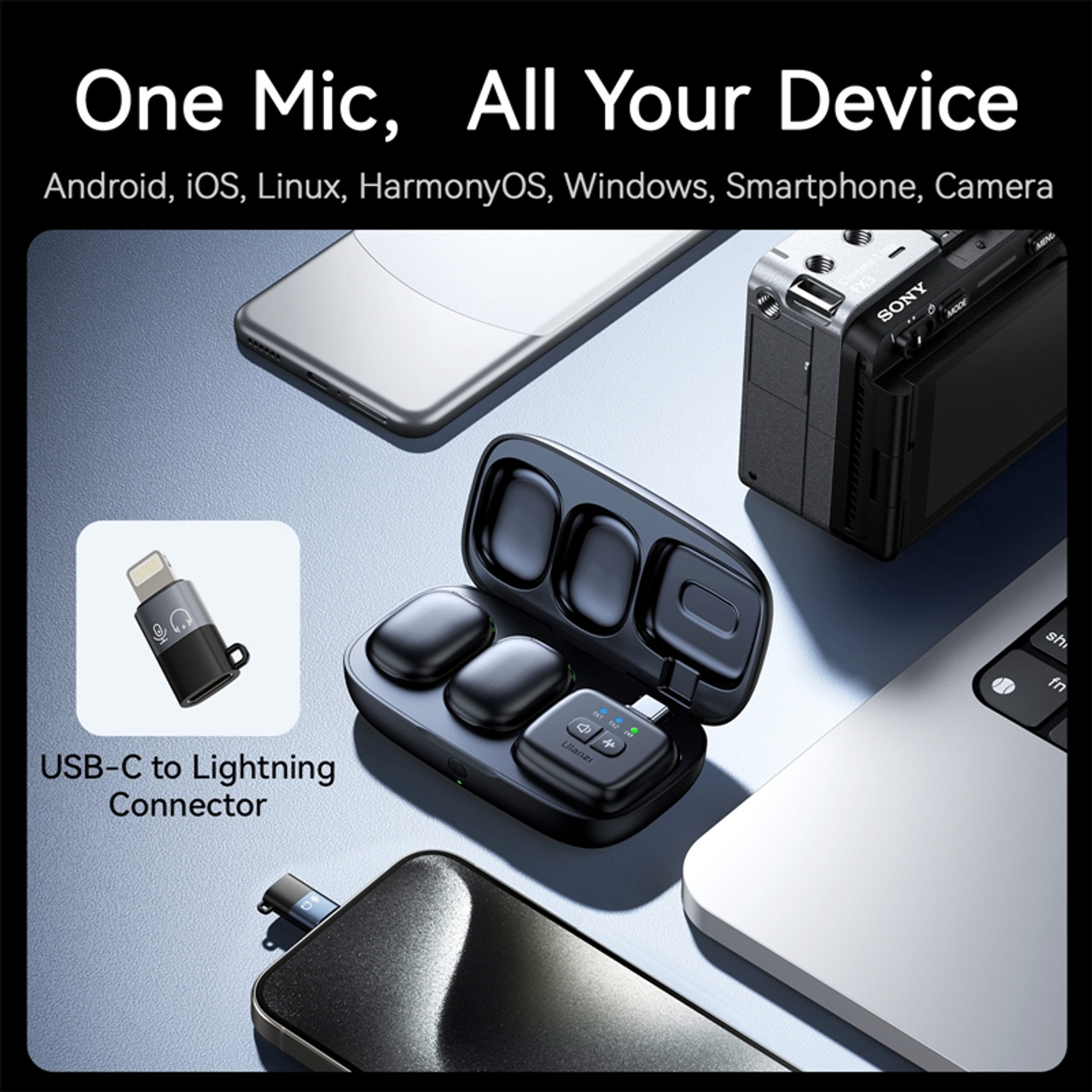 Ulanzi A30 Wireless Lavalier Tiny Microphone System with Type C & Lightning Connector