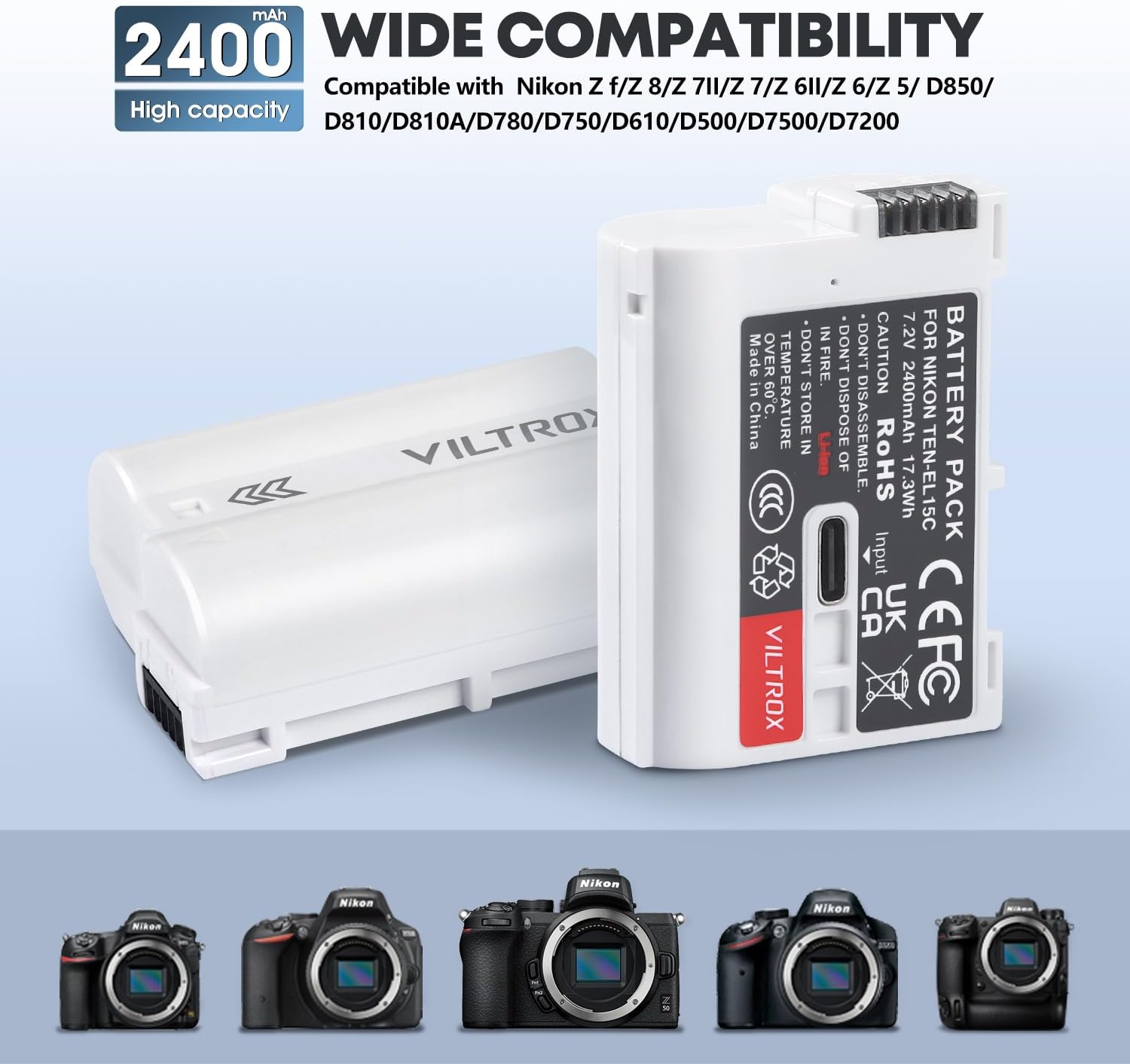 VILTROX EN-EL15C Rechargeable Lithium-Ion Battery with USB-C Charging Port