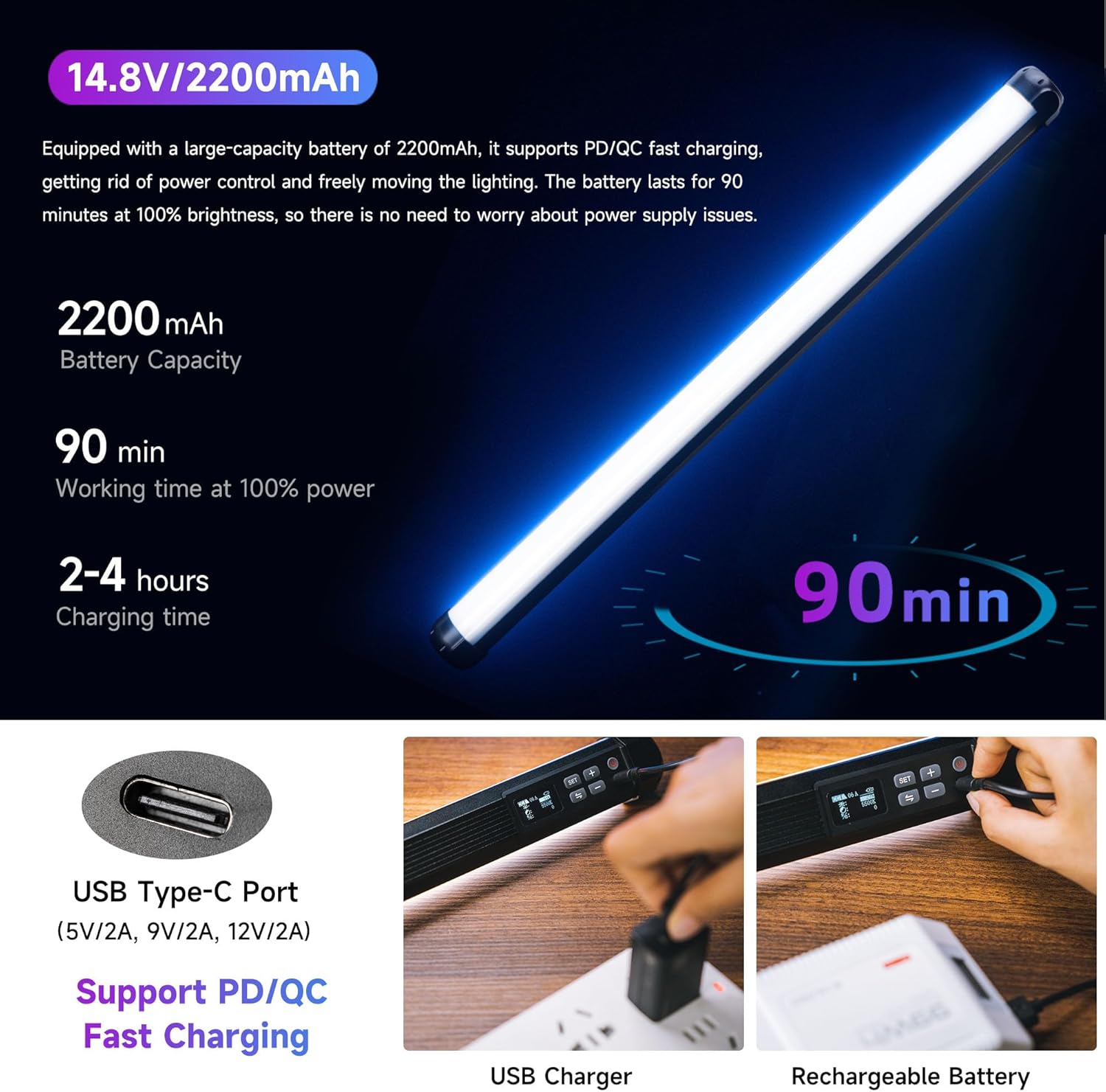 VILTROX K60 20W Handheld RGB LED Light Stick Black (22.8")