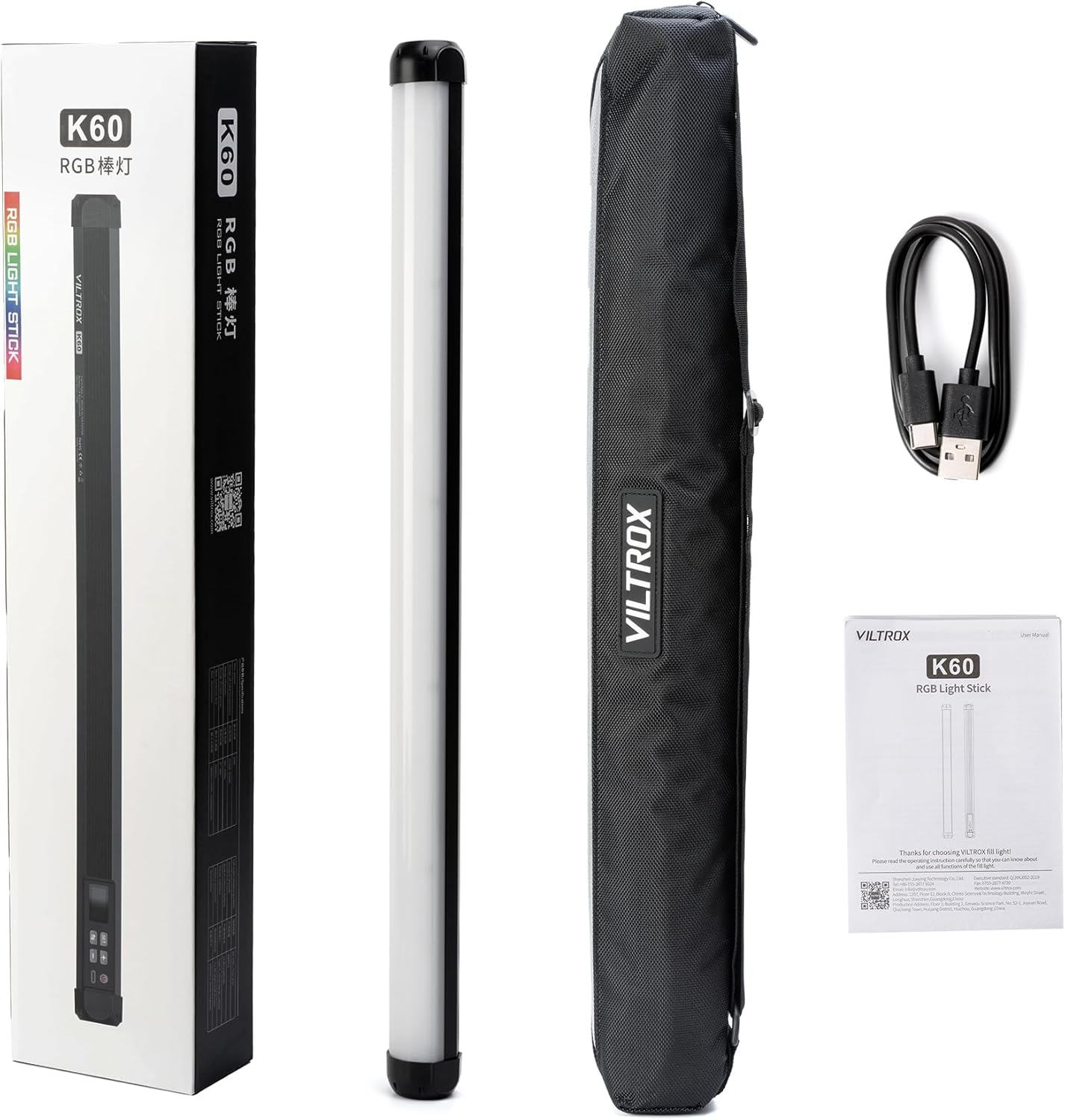 VILTROX K60 20W Handheld RGB LED Light Stick Black (22.8")