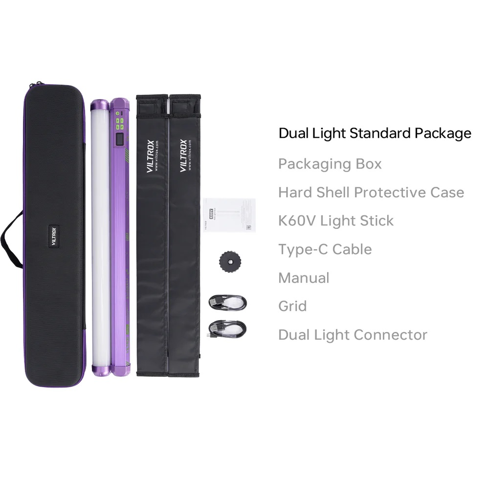 VILTROX K60V 20W Handheld RGB LED Light Stick Neon Purple (22.8")