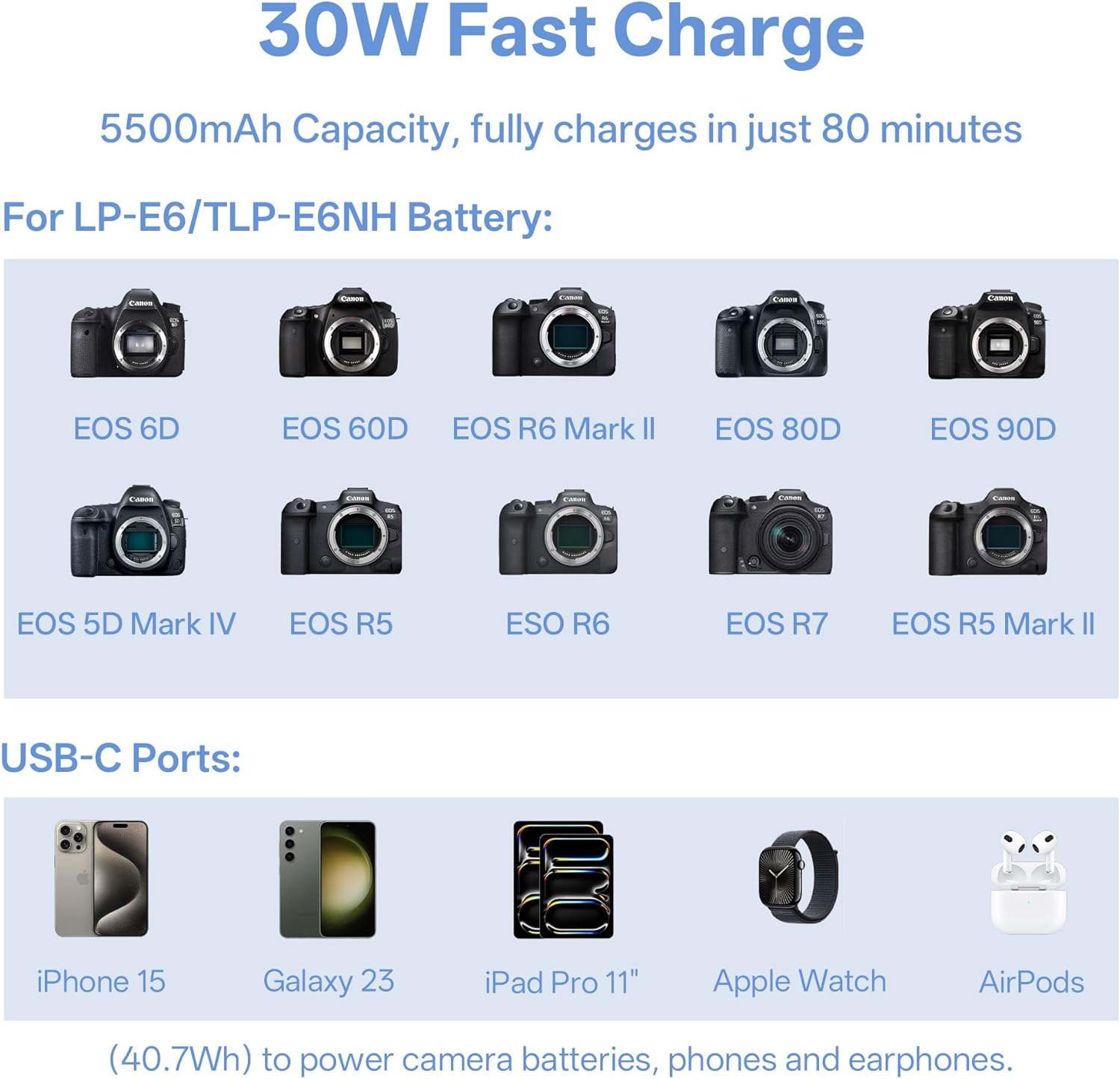VILTROX BT-E6 Camera Battery Charging Case Power Bank for Canon LP-E6 (Battery Not Included)