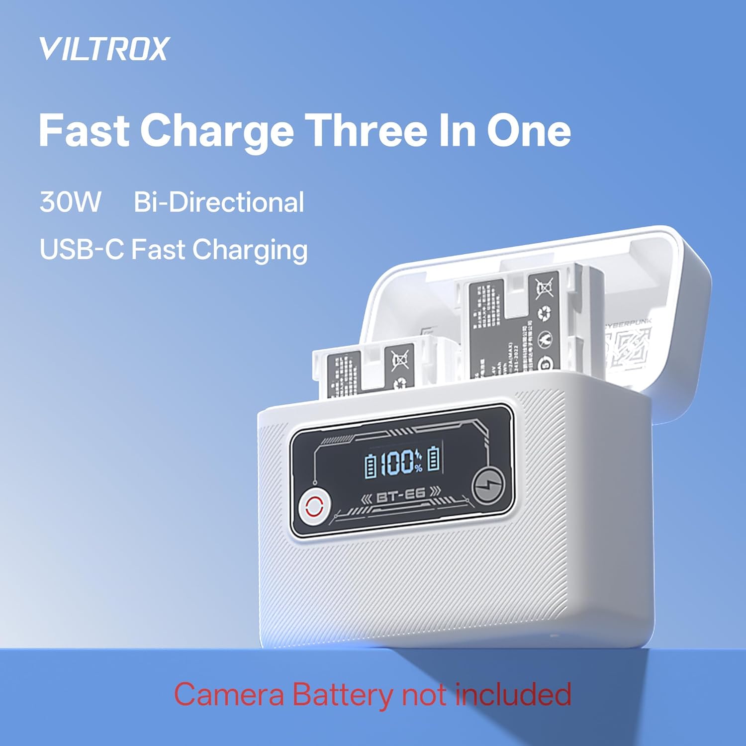 VILTROX BT-E6 Camera Battery Charging Case Power Bank for Canon LP-E6 (Battery Not Included)