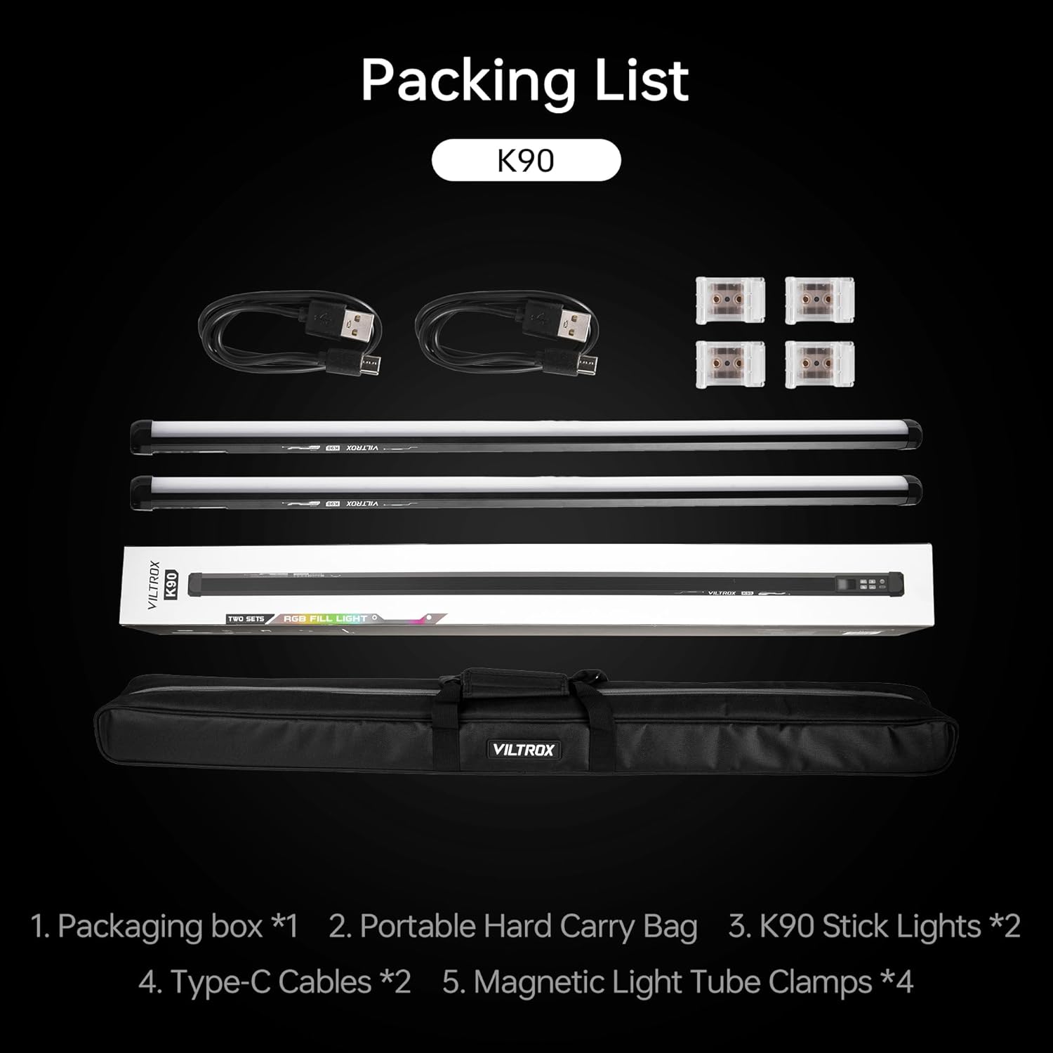 VILTROX K90 2 Kit 30W Handheld RGB LED Light Stick Black (38.31")