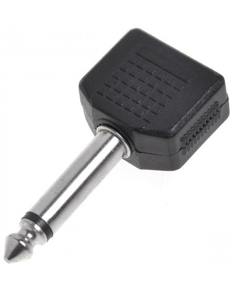 Audio 6.35mm Mono Plug Male to Dual 2 x 3.5mm F 