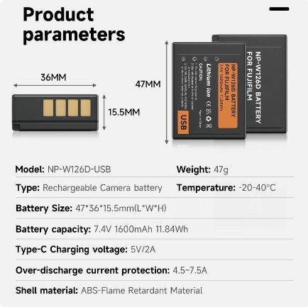 NP-W126S for FUJIFILM Li-ion Rechargeable Battery with USB-C Input